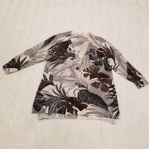 Chico’s Palm-Print Three-Button Cardigan Sweater